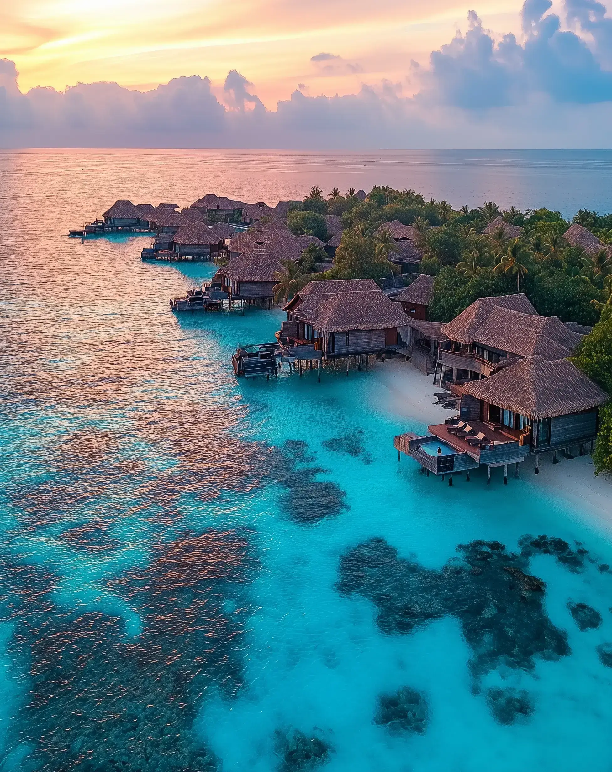 Villas in shallow sea showcasing Hiridaramani’s leisure sector