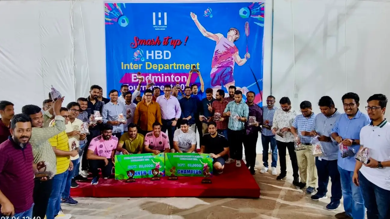 Group photo of the winners of Hirdaramani inter departmental badminton championship