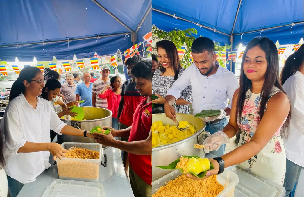 Employees of Hiradaramani serving foods for people