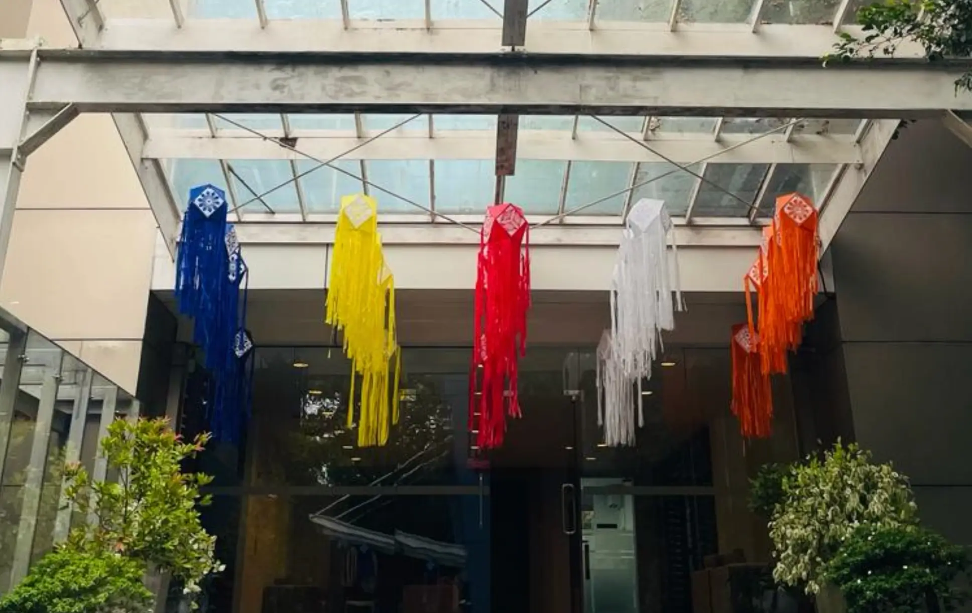 Entrance of Hirdaramani company decorated with vesak lanterns