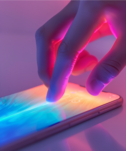 Fingers touching the display of a touch phone